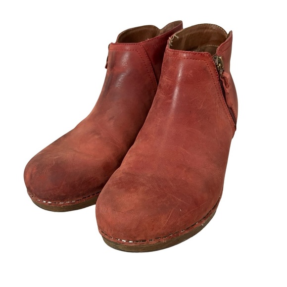 Dansko Rust-Red Leather Ankle Booties EU 42 | Side Zip Block Heel - Picture 6 of 14